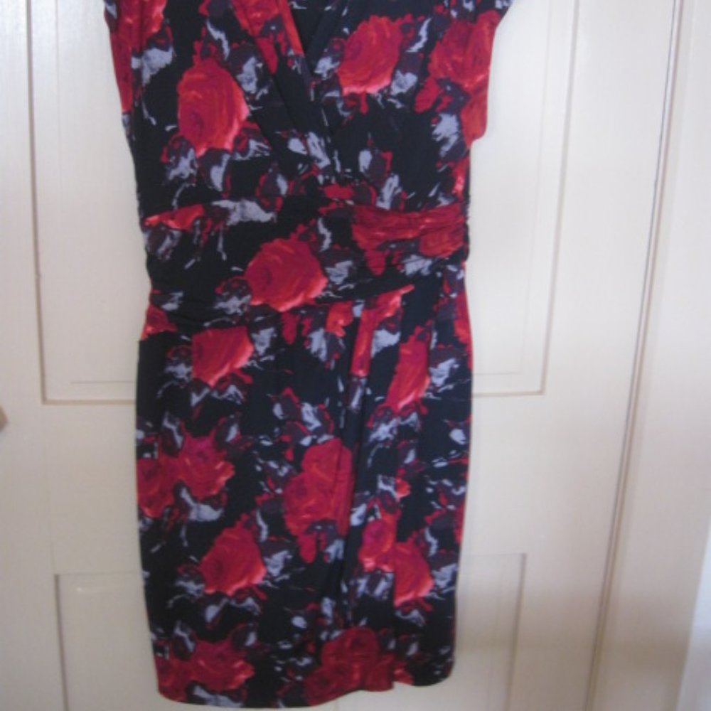Chaps, flowered cap sleeve ruched dress, Sz. XL